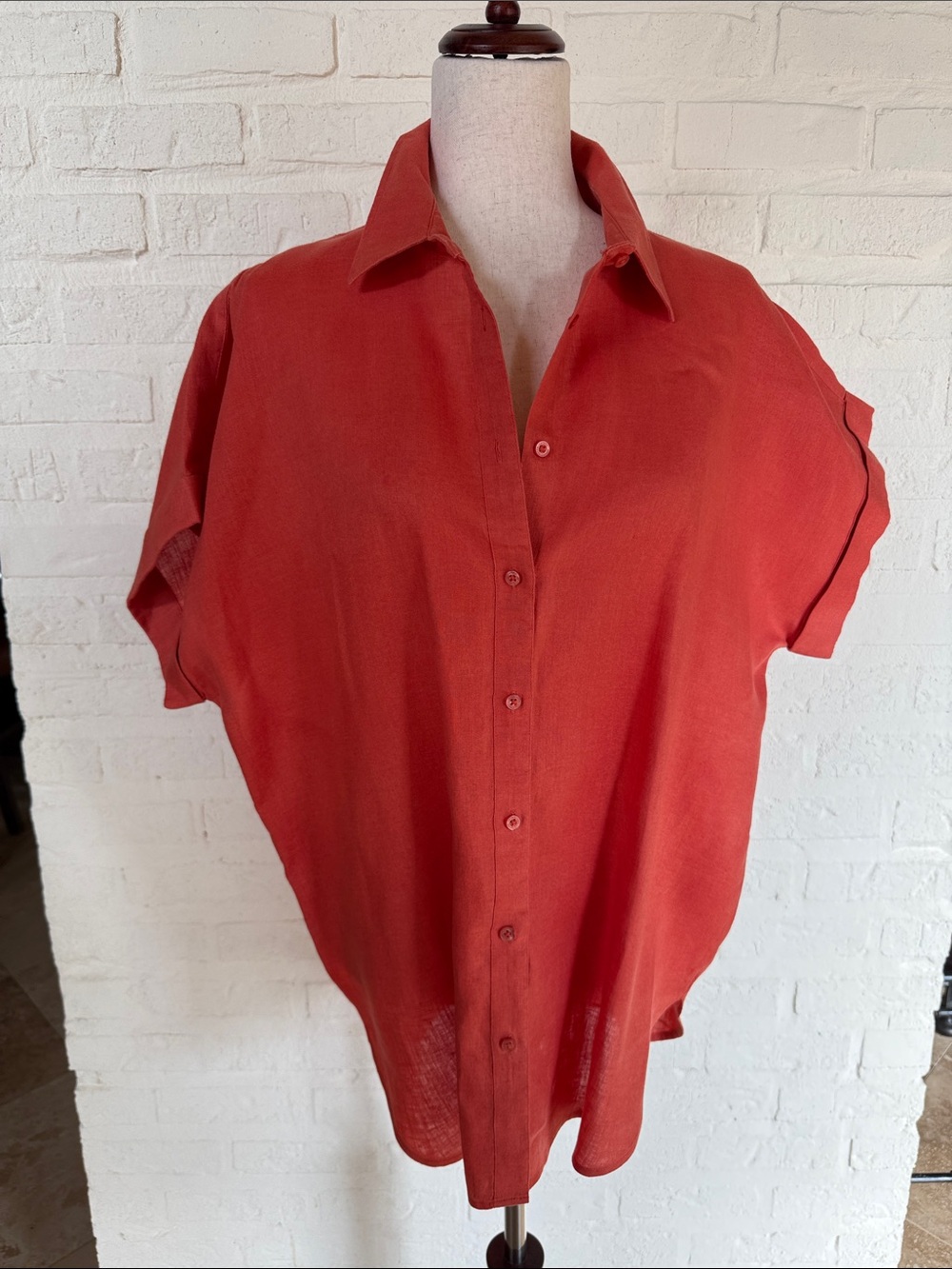 Ralph Lauren Red Button Down linen full Shirt